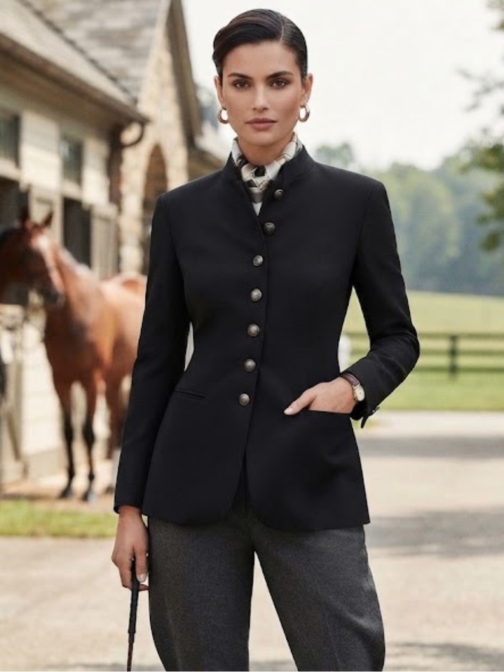 Lauren Ralph Lauren Black Wool Blazer Crest Buttons Size 8P